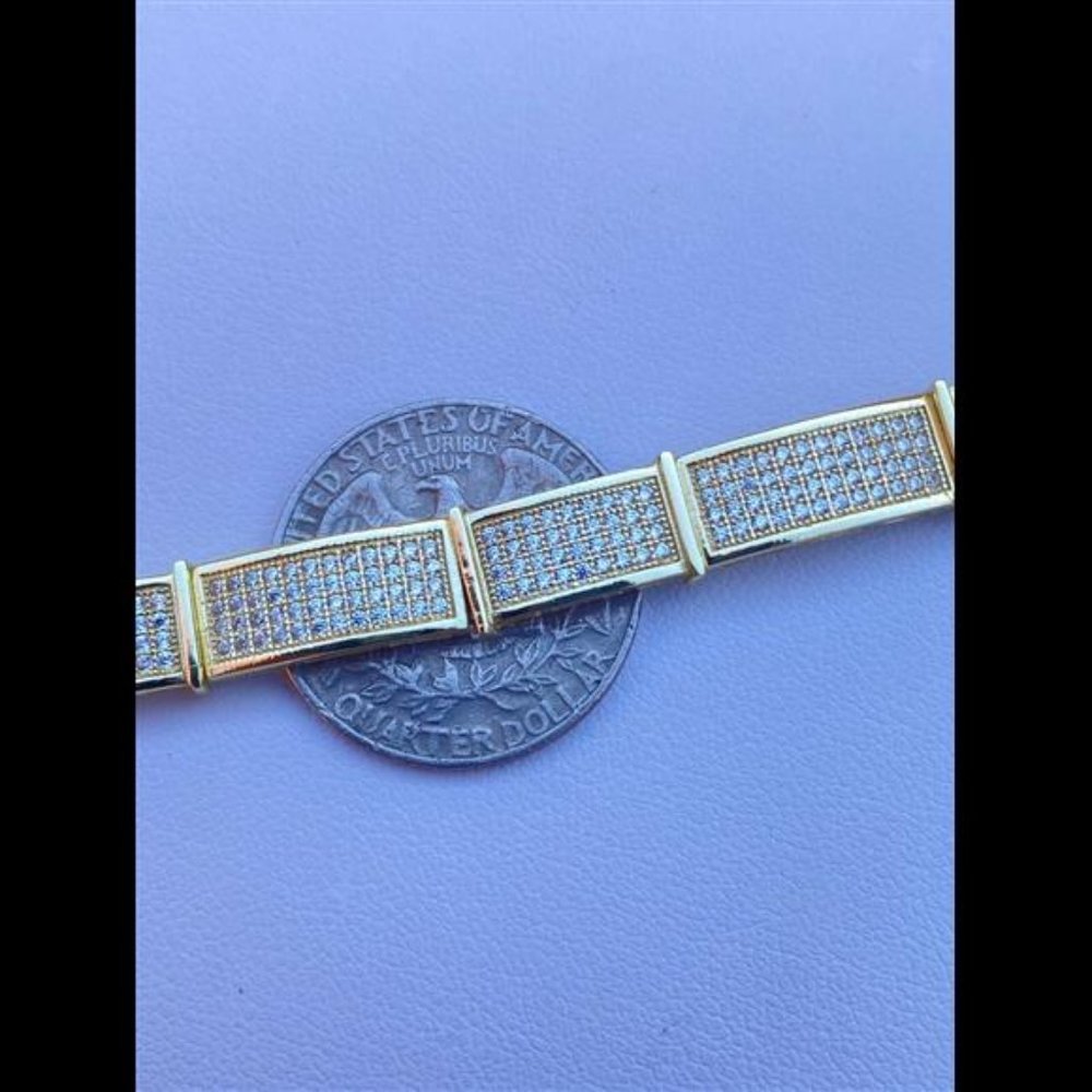 COPY - 14k Gold Over Solid 925 Sterling Silver Mens Iced Flooded Out Bracelet D… - Picture 7 of 10